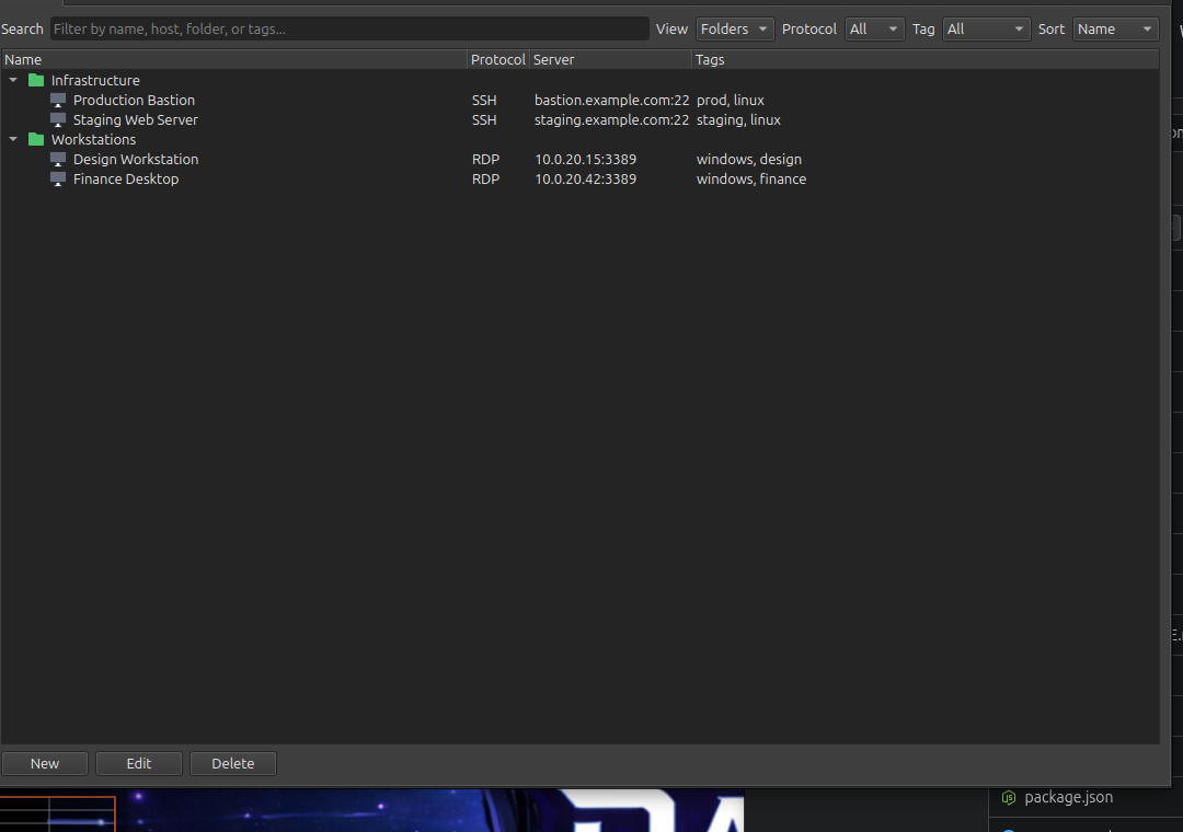 Profile list with folders