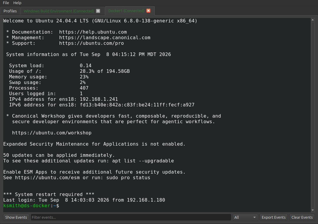 Active SSH terminal session